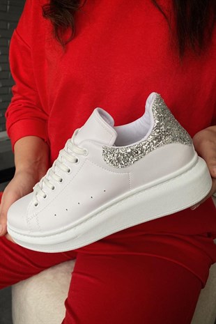 ZUUMSNEAKERAlex Clasic Kadın Spor Ayakkabı - Beyaz & Gümüş Cam Kırığı